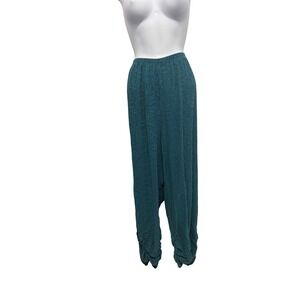 URU Pablo Pant Deep Blue Silk Crinkle Floral Jacquard Harem Pants One Size C483